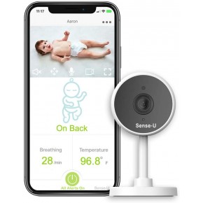  Набор Радионяня Sense-U Smart Baby Monitor 3 c камерой, аудио, видеоняня с датчиками дыхания, опрокидывания, сенсорными датчиками температуры. Ночное видение, двусторонняя связь, обнаружение движения, большой радиус действия и бесплатное приложение