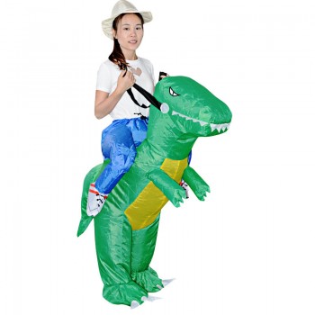 Костюм надувной для взрослого Зеленый динозавр. (Размер M). На рост 130-160 см