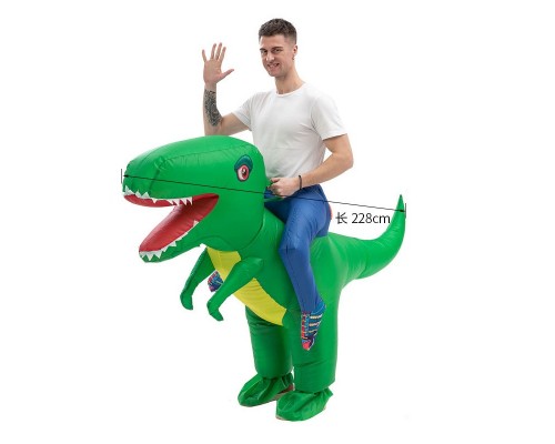 Воздушный надувной костюм для взрослых зеленый динозавр, взрослый пневмокостюм. Размер L. На рост 150-190 см. Карнавальный наряд на хэллоуин, костюмизированную вечеринку