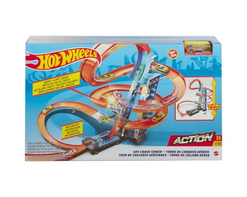 Автотрек Hot Wheels Экшн Небесное столкновение с хранилищем для машинок GJM76