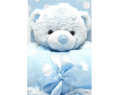 Подарочный набор: плед + мягкая игрушка  «Медвежонок в голубом цвете»