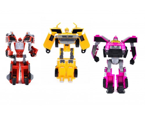 Набор из 3-ех роботов-трансформеров «Минифорс» в жёлтом, красном и розовом цвете (Макс, Сэмми, Люси)
