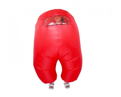 Воздушный надувной костюм для детей Among Us Красный, детский пневмокостюм 110-150 см. Карнавальный наряд на хэллоуин, костюмизированную вечеринку