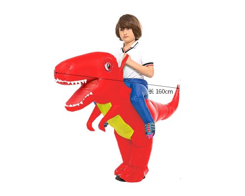 Воздушный надувной костюм для детей красный динозавр, детский пневмокостюм. Размер S. На рост 120-140 см. Карнавальный наряд на хэллоуин, костюмизированную вечеринку	