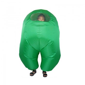 Воздушный надувной костюм для детей Among Us Зеленый, детский пневмокостюм 110-150 см. Карнавальный наряд на хэллоуин, костюмизированную вечеринку