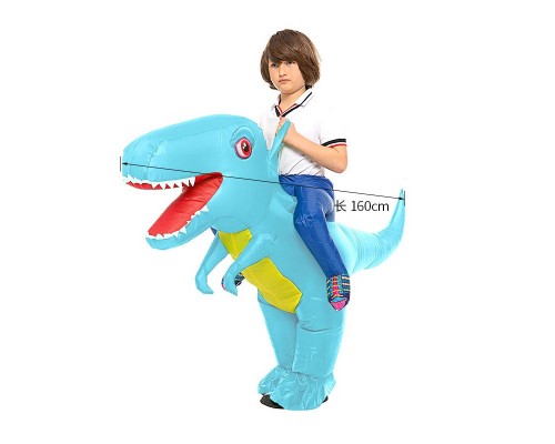 Воздушный надувной костюм для детей Голубой динозавр, детский пневмокостюм. Размер S. На рост 120-140 см. Карнавальный наряд на Хэллоуин, костюмизированную вечеринку