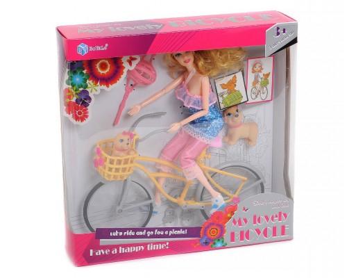 Кукла на велосипеде с питомцем
